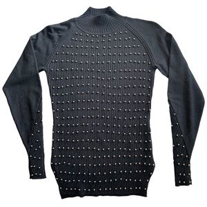LOVE TOKEN Black Beaded Pullover Sweater Ribbed Mock Turtleneck - Size Medium